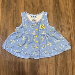 Vintage 90's Gymboree Blue and Yellow Floral Jumper Dress Baby Girl Newborn READ